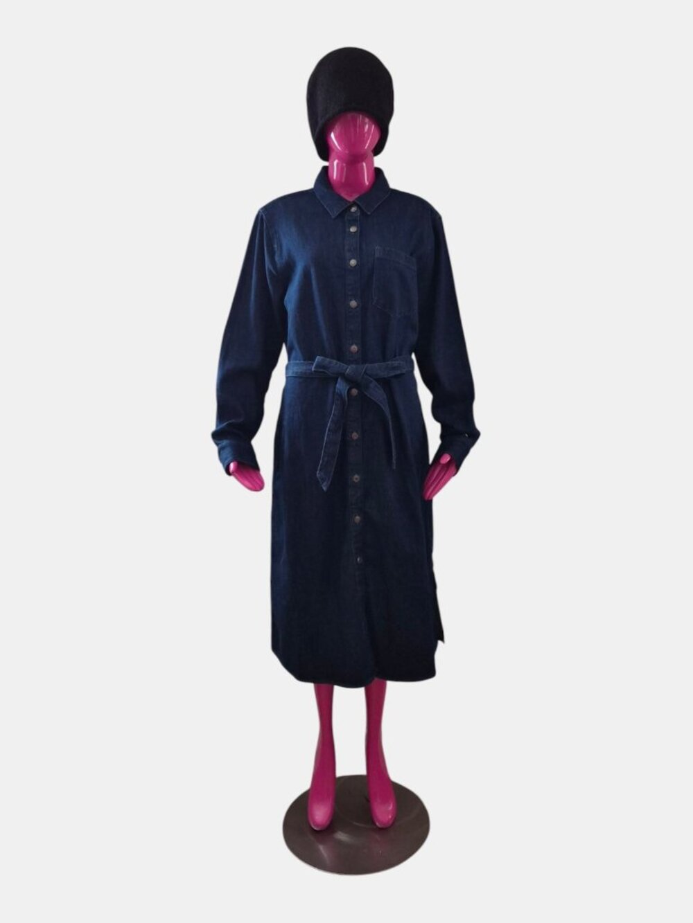 NWT TOMMY HILFIGER DENIM BELTED SHIRTDRESS BUTTON FRONT MIDI SIZE L - Picture 6 of 7